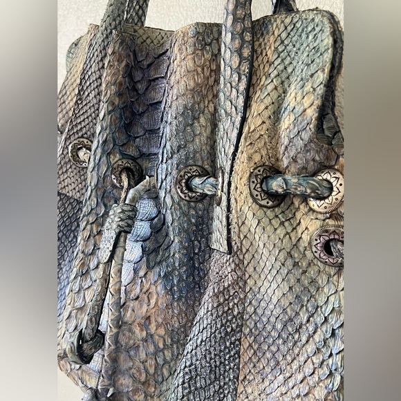 Large RETTA WOLFF Python Handbag Blues and Grays Snakeskin Bag Rare Made in USA - Picture 9 of 16